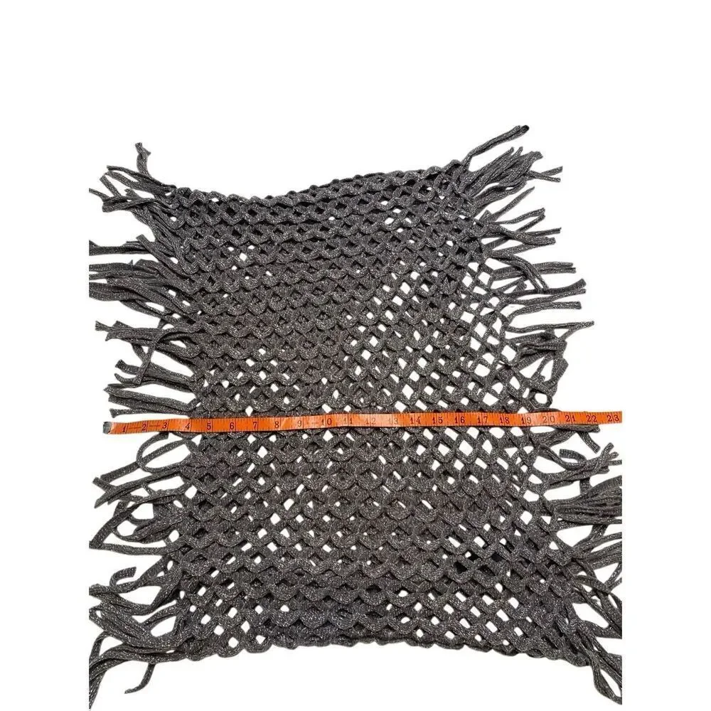 Black Rivet Gray Metallic Knit Fringe Infinity Scarf Boho Open Weave Wrap Winter